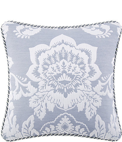 Rose Tree Woven Floral Damask & Braided Textural Decorative Square Pillow