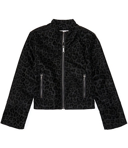 Rothschild Big Girls 7-16 Long Sleeve Cheetah Printed Faux Leather Jacket
