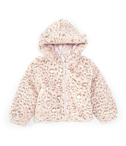 Rothschild Little Girls 2T-4T Long Sleeve Leopard-Printed Reversible Faux-Fur Hooded Jacket