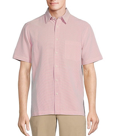 Roundtree & Yorke Big & Tall Point Collar Short Sleeve Horizontal Stripe Dobby Woven Shirt