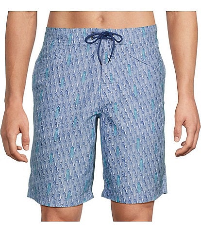 Roundtree & Yorke Abstract Fish 10" Swim Trunks