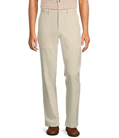 Roundtree & Yorke Andrew Fit Flat Front Solid Linen Chinos