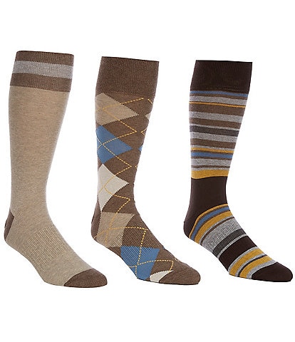 Roundtree & Yorke Assorted Argyle Crew Socks 3-Pack