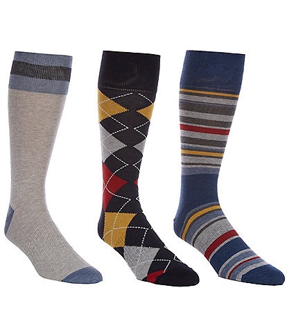 Roundtree & Yorke Assorted Argyle Crew Socks 3-Pack