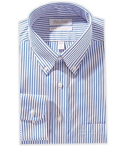Roundtree & Yorke Big & Tall Fitted Non-Iron Point Collar Poplin Stripe Dress Shirt