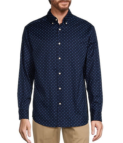 Roundtree & Yorke Big & Tall Long Sleeve Dot Print Oxford Sport Shirt