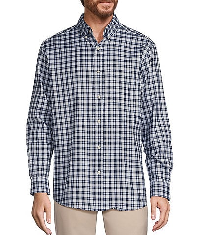 Roundtree & Yorke Big & Tall Long Sleeve Small Plaid Oxford Sport Shirt