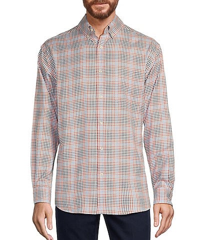 Roundtree & Yorke Big & Tall Long Sleeve Small Plaid Oxford Sport Shirt