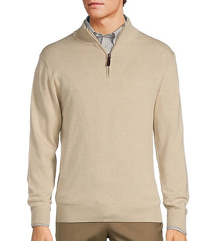 Roundtree & Yorke Big & Tall Mock Neck Long Sleeve Solid Quarter Zip Pullover