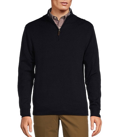 Roundtree & Yorke Big & Tall Mock Neck Long Sleeve Solid Quarter-Zip Sweater Pullover