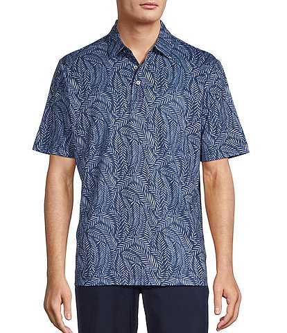 Roundtree & Yorke Big & Tall Performance Short Sleeve Mini Palm Print Polo Shirt