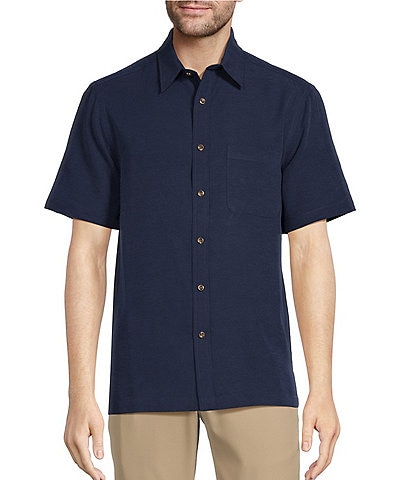 Roundtree & Yorke Big & Tall Point Collar Short Sleeve Solid Jacquard Woven Shirt