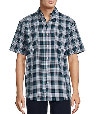 Roundtree & Yorke Big & Tall Short Sleeve Medium Plaid Oxford Sport Shirt