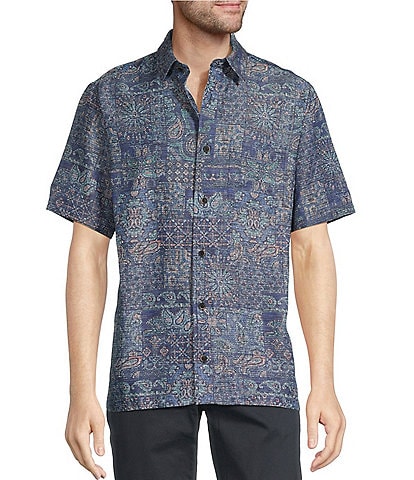 Roundtree & Yorke Big & Tall Short Sleeve Patchwork Print Hangout Sport Shirt