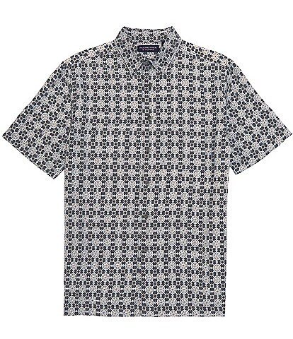 Roundtree & Yorke Big & Tall Short Sleeve Point Collar Geo-Printed Sport Shirt