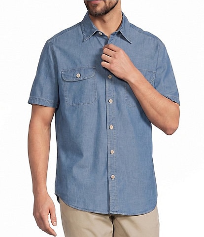 Roundtree & Yorke Big & Tall Solid Garment Washed Short Sleeve Sport Shirt
