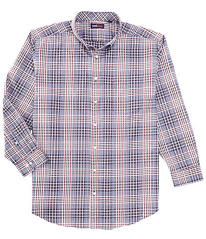 Roundtree & Yorke Big & Tall TravelSmart Classic Fit Easy Care Twill Large Plaid Sport Shirt