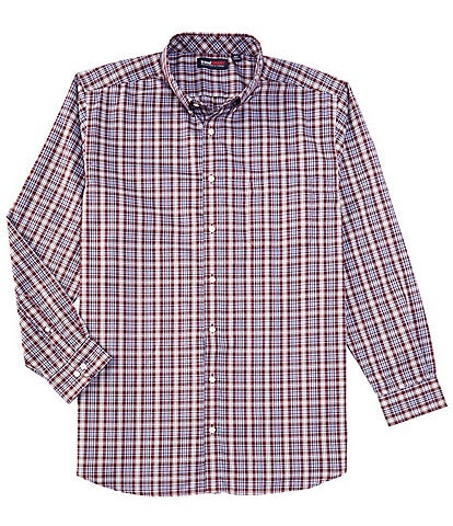 Roundtree & Yorke Big & Tall TravelSmart Classic Fit Easy Care Twill Medium Plaid Sport Shirt