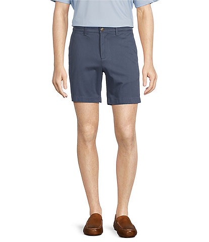 Roundtree & Yorke Casuals Flat Front Straight Fit 7#double; Inseam Washed Chino Shorts