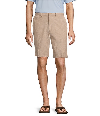 Roundtree & Yorke Casuals Classic Fit Flat Front Solid 9#double; Linen Shorts