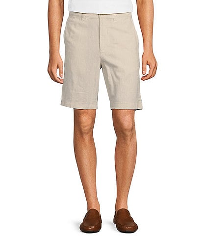 Roundtree & Yorke Casuals Flat Front Classic Fit 9#double; Inseam Solid Linen Shorts