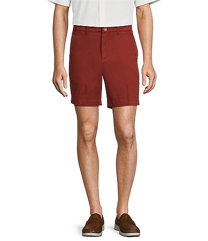 Roundtree & Yorke Casuals Straight Fit Flat Front Washed 7#double; Chino Shorts