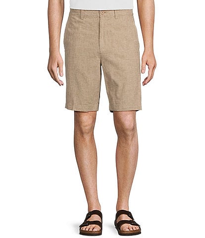Roundtree & Yorke Casuals Flat Front Classic Fit Linen Houndstooth 9#double; Inseam Shorts
