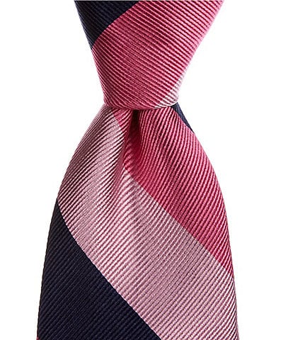 Roundtree & Yorke Chunky-Stripe 3 3/8" Woven Silk Tie