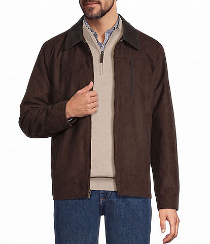 Roundtree & Yorke Corduroy-Collar Microsuede Jacket