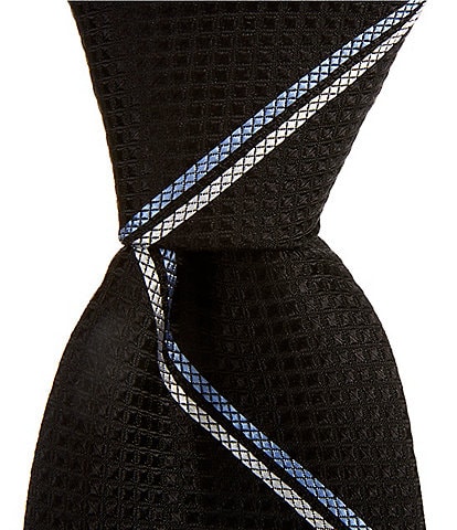 Roundtree & Yorke Duke Double Stripe Print 3 1/4" Woven Silk Tie