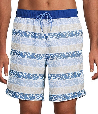 Roundtree & Yorke Floral Stripe 8" Swim Trunks