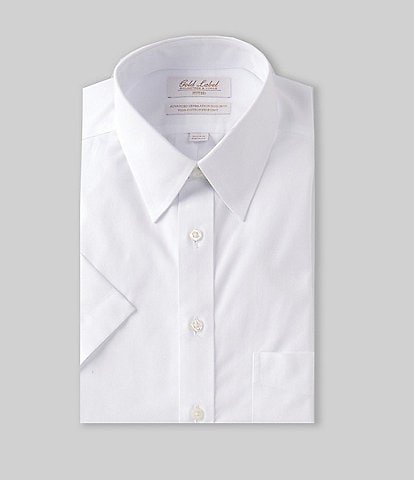 Gold Label Roundtree & Yorke Non-Iron Fitted Point Collar Short-Sleeve Solid Dress Shirt
