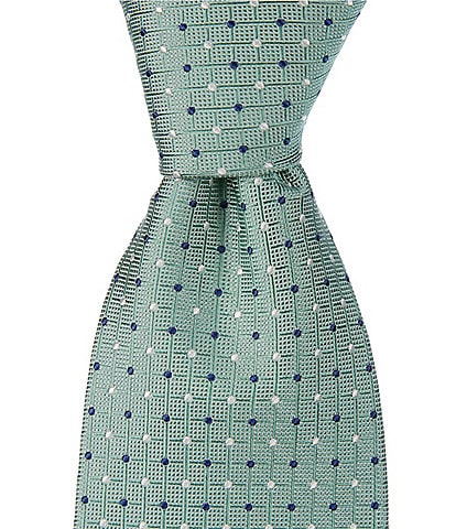 Roundtree & Yorke Grid Dot 3 3/8#double; Woven Silk Tie