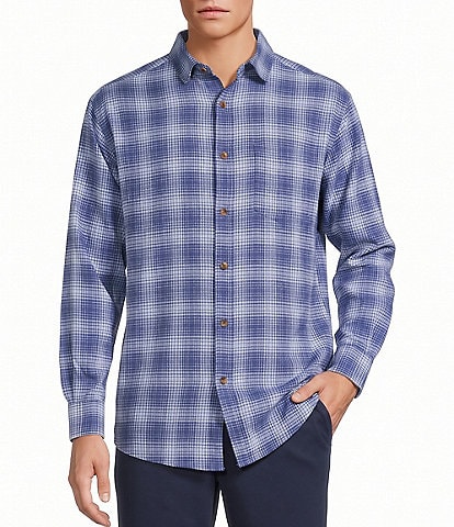 Roundtree & Yorke Herringbone Textured Medium Plaid Sport Shirt
