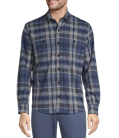 Roundtree & Yorke Long Sleeve Button Down Collar Large Plaid Knit Button-Front Shirt