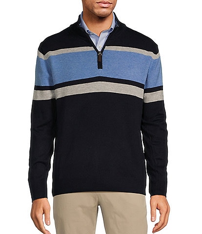 Roundtree & Yorke Long Sleeve Chest Stripe Quarter Zip Sweater Pullover