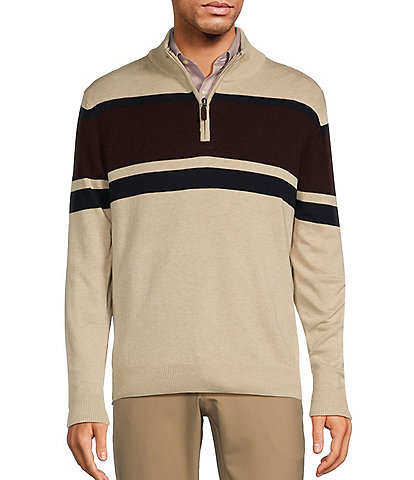 Roundtree & Yorke Long Sleeve Chest Stripe Quarter Zip Sweater Pullover