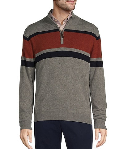 Roundtree & Yorke Long Sleeve Chest Stripe Quarter Zip Sweater Pullover