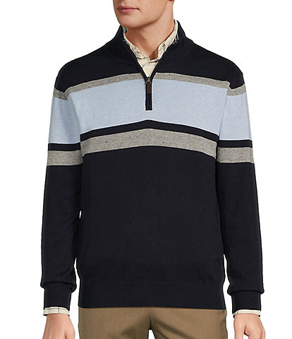 Roundtree & Yorke Long Sleeve Chest Stripe Quarter Zip Sweater