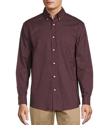 Roundtree & Yorke Long Sleeve Diamond Print Poplin Sport Shirt