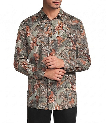 Roundtree & Yorke Long Sleeve Duck Print Sport Shirt