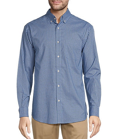 Roundtree & Yorke Long Sleeve Geometric Print Poplin Sport Shirt