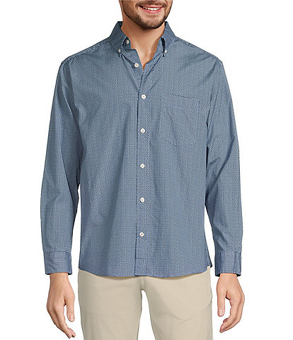 Roundtree & Yorke Long Sleeve Geometric Print Slub Sport Shirt