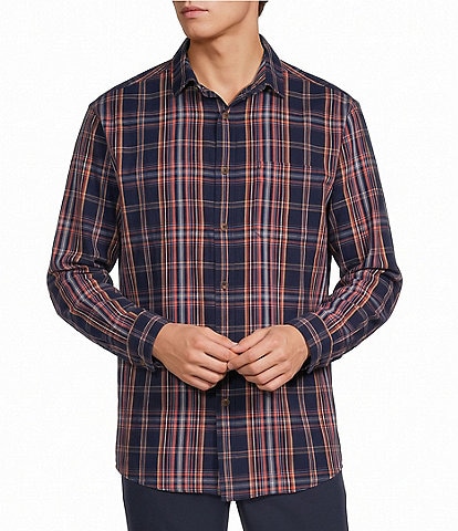 Roundtree & Yorke Long Sleeve Herringbone Textured Large Plaid Sport Shirt