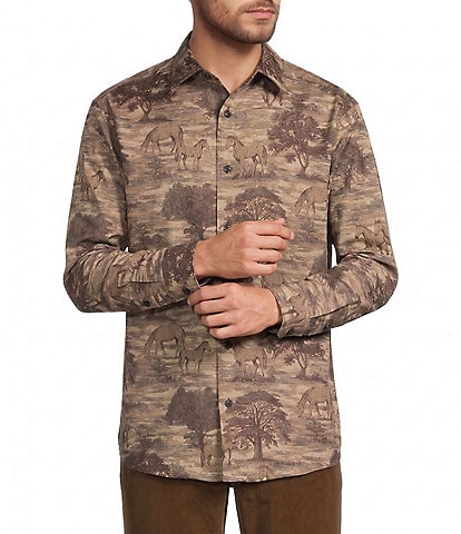 Roundtree & Yorke Long Sleeve Horse Jacquard Sport Shirt