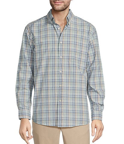 Roundtree & Yorke Long Sleeve Large Plaid Pattern Slub Sport Shirt