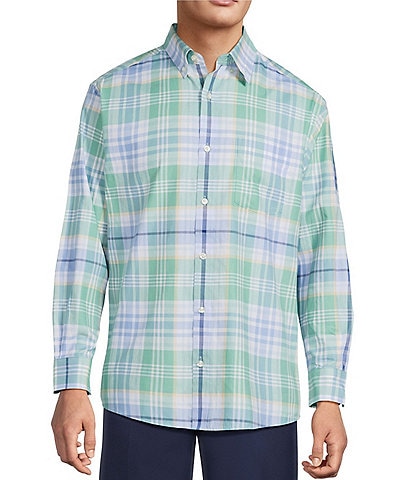 Roundtree & Yorke Long Sleeve Large Plaid Pattern Twill Sport Shirt