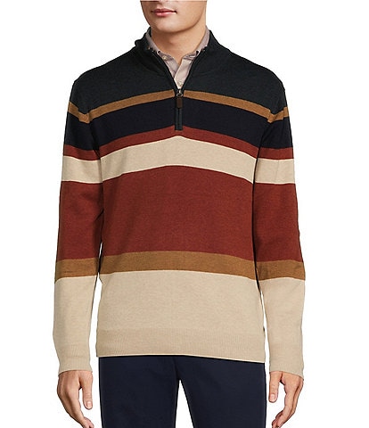 Roundtree & Yorke Long Sleeve Multi Stripe Quarter-Zip Sweater Pullover