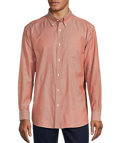 Painted Desert® Long Sleeve Button Down Lightweight Solid Twill Shirt in Red