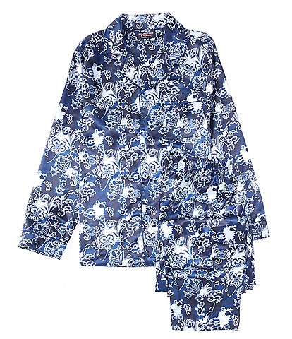 Roundtree & Yorke Long Sleeve Printed Charmeuse Sleep Shirt & Matching Pant 2-Piece Pajama Set